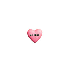 candy heart with "Be Mine" text