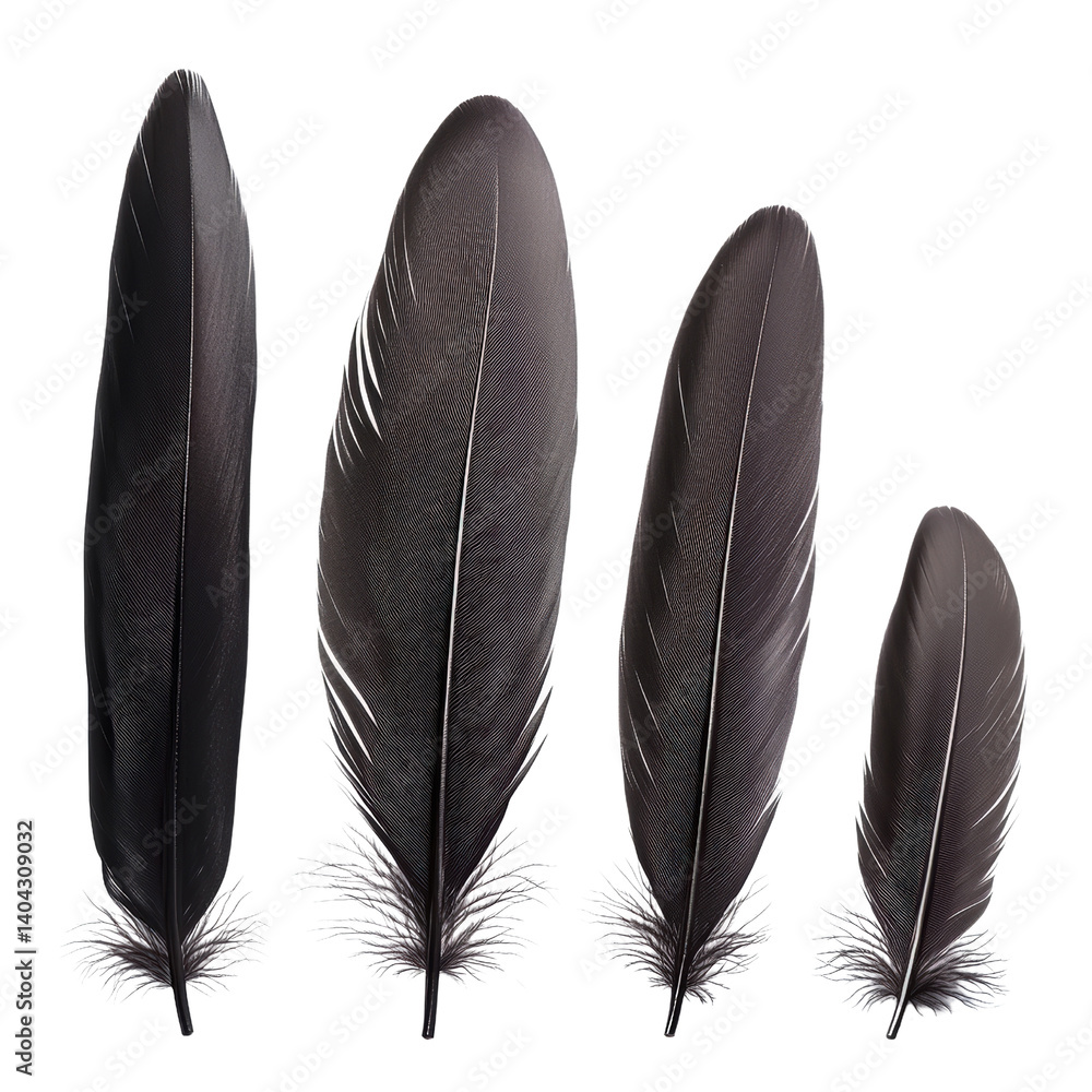 Poster collection of colorful feathers displayed together on a white background highlighting their unique t