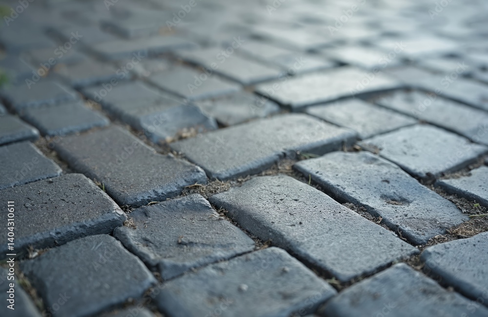 Poster close-up of grey paving tiles texture. geometric pattern forms rough surface for urban design, exter