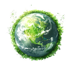 World Environment Day green earth illustration, with bokeh effect, ultra detailed, isolated on white background