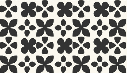 Seamless Black and White Geometric Floral Pattern – Minimalist Retro Tile Design