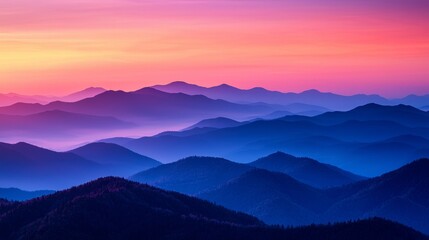 Obraz premium Serene Mountain Landscape at Sunrise with Colorful Sky and Soft Fog