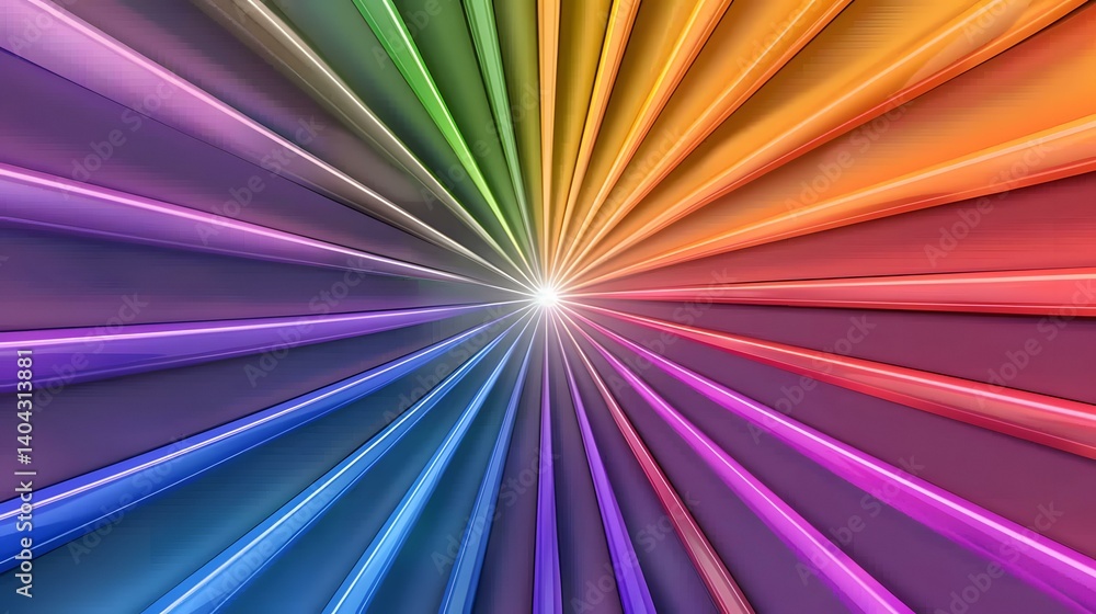 Poster the image shows a vibrant, radiating pattern of glossy, colored stripes emanating from a central poi