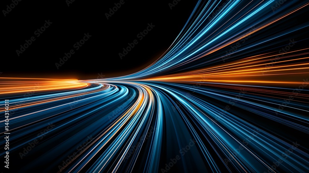 Poster the image contains abstract streaks of blue and orange light, appearing as a fast-moving vehicle's l