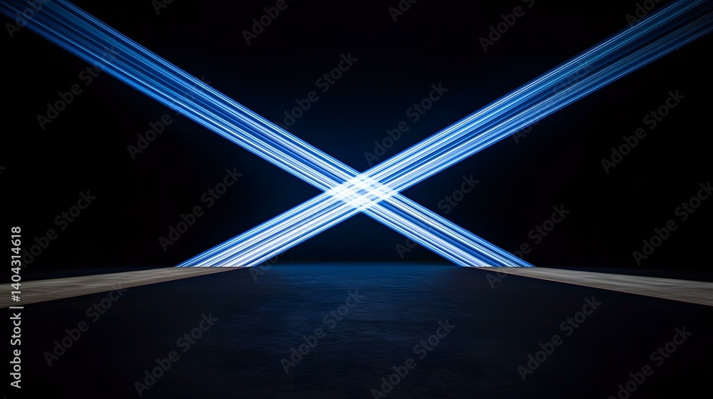 Poster the image contains two bright blue light streaks intersecting in an 'x' shape against a dark backgro