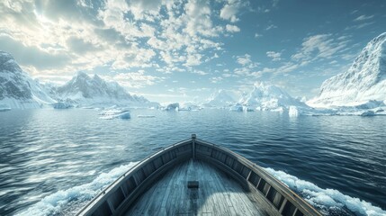Majestic Icebergs and Serene Waters from a Boat in a Glacial Landscape
