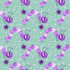 Kids seamless caterpillar cute pattern for fabrics and textiles and packaging and linens and wrapping paper