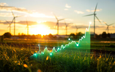 Rural Sunset Landscape with Overlaid Investment Growth Chart