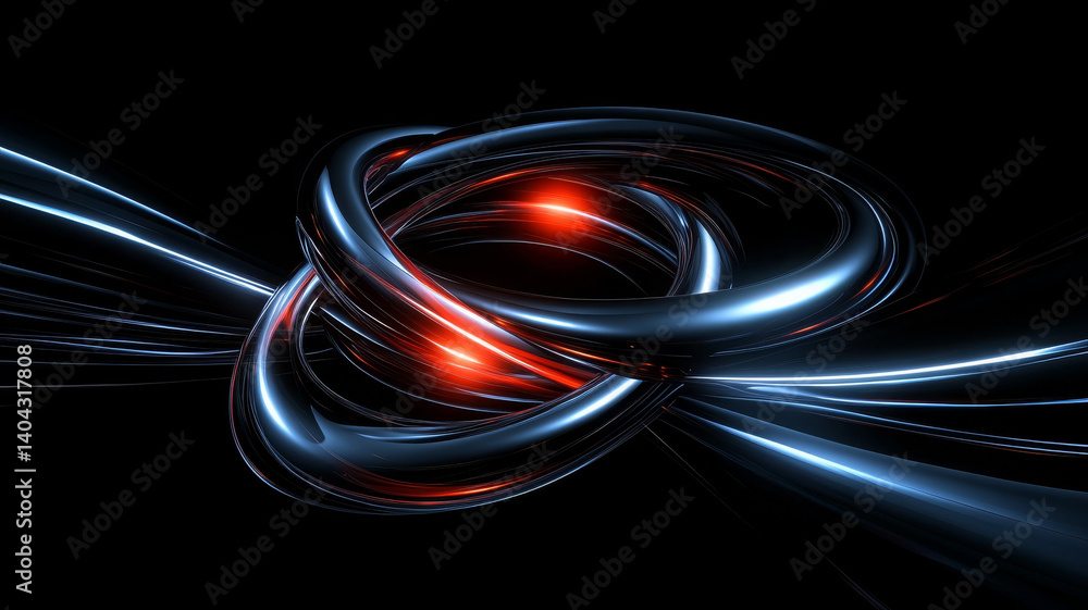 Poster shiny abstract rings with glowing elements create sense of dynamic movement and energy