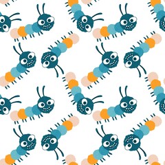 Kids seamless caterpillar cute pattern for fabrics and textiles and packaging and linens and wrapping paper