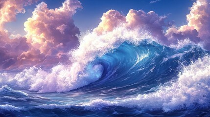 Fototapeta premium Dramatic ocean wave crashing against a pastel sky