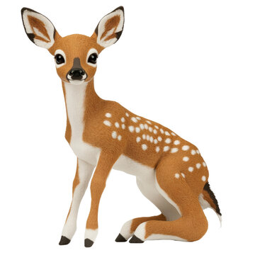 Majestic fago deer grazing gracefully in a lush green meadow surrounded by vibrant wildflowers and tall grass isolated on a white background.