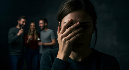 Lonely Woman being ignored by friends