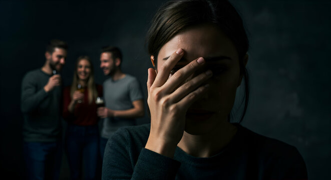 Lonely Woman being ignored by friends