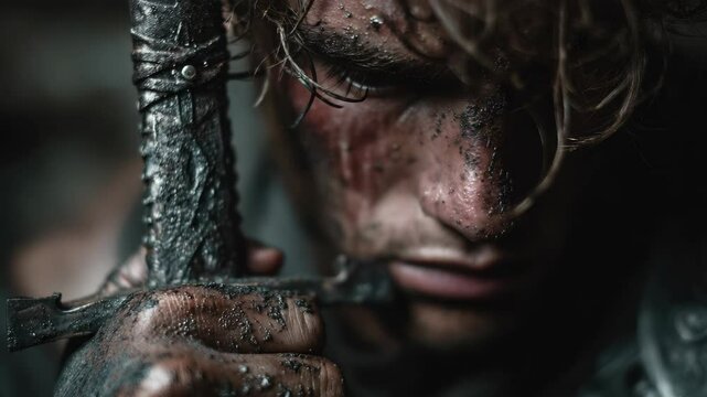 Viking Warrior with Knife and Wet Hair