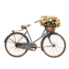 Fototapete World Bicycle Day vintage bicycle with flowers, moody tone, dreamlike atmosphere, isolated on white background © Majestic Frames