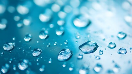 Water droplets on a blue surface creating a textured and reflective pattern.