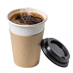 Steaming Hot Coffee in a Disposable Cup Mockup Isolated, No Label, Perfect for Branding and Design Projects