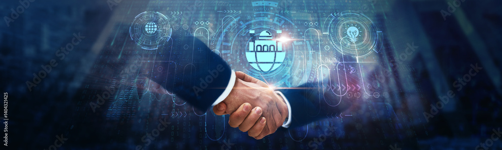 Aufkleber e-governance: businessman handshake on digital interface and enhancing transparency in global networ