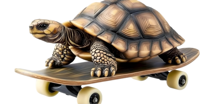Realistic Photo of a Turtle on a Skateboard Isolated on Transparent Background