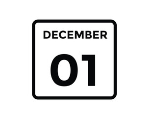  December 1 - Calendar Icon. 1 DEC daily date calender on white background

