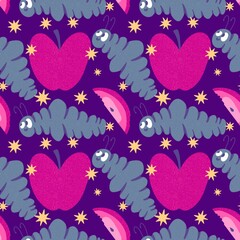 Kids seamless caterpillar cute pattern for fabrics and textiles and packaging and linens and wrapping paper