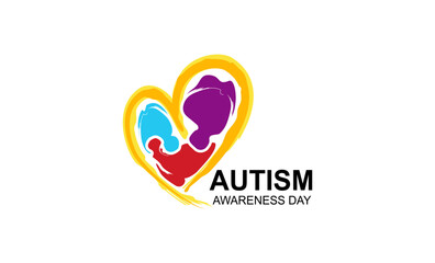 Autism Awareness Month. Colorful puzzle in the shape of a heart from brush strokes. Vector illustration on a white background. Concept of love, care, affection, health care.