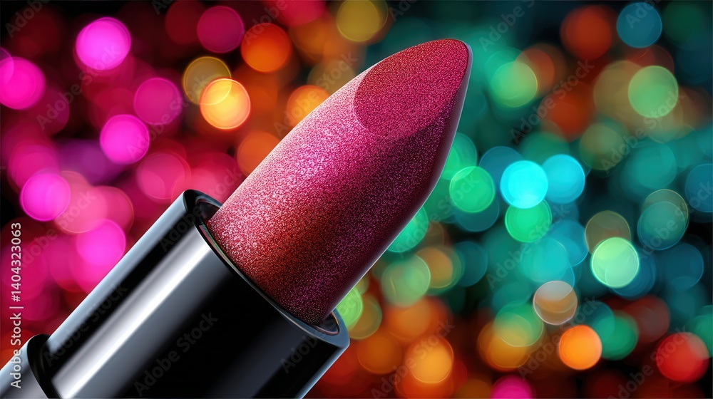 Poster close-up of a matte lipstick with a colorful background creating a visually striking and trendy make