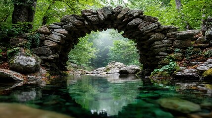Serene river flowing under a historic stone bridge with elegant arching design surrounded by scenic nature