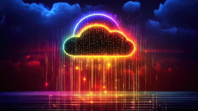 Digital code and data streams with empty space for internet technology content or ads about cloud computing