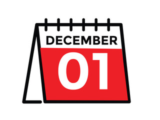  December 1 - Calendar Icon. 1 DEC daily date calender on white background

