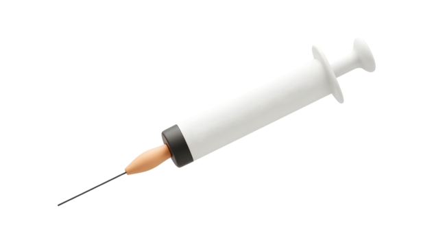 A 3D syringe set against a transparent background, highlighting themes of health and medical care