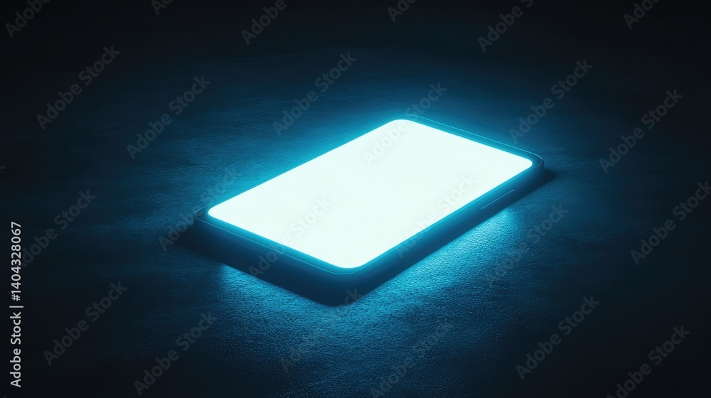 Poster floating smartphone with clean blank display on dark background and subtle glow, perfect for online 