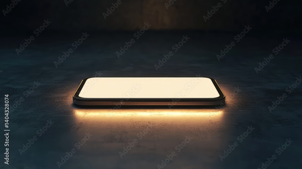 Poster floating smartphone with clean blank display on dark background and subtle glow, perfect for online 
