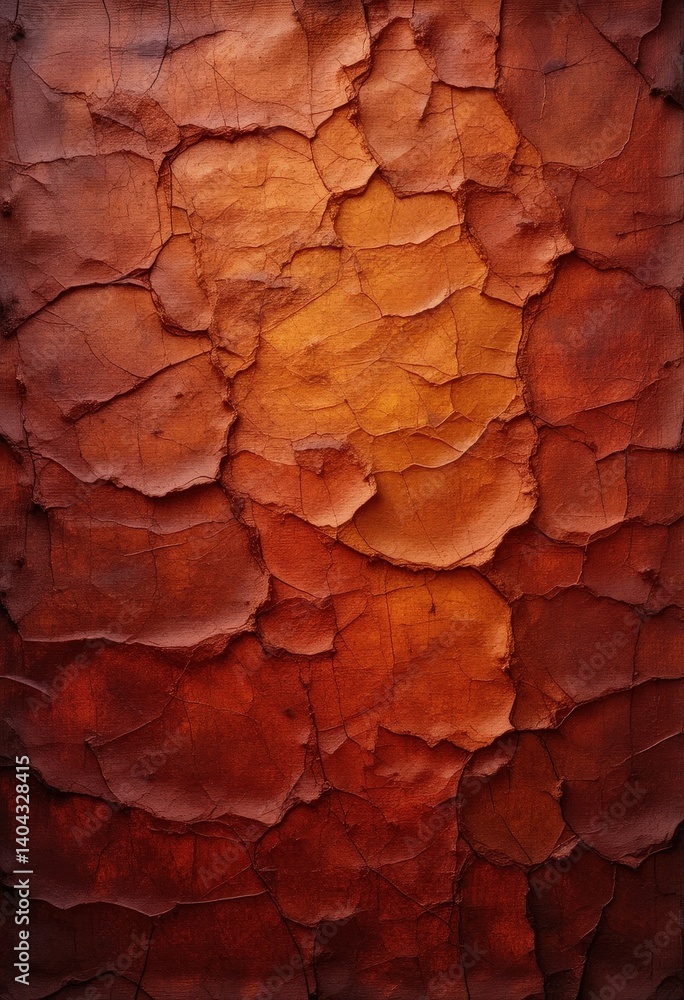 Poster a textured background featuring rich brown and vibrant orange hues, interspersed with intricate crac