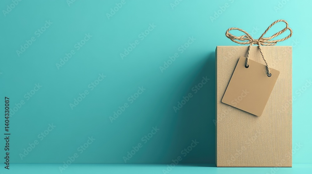 Poster shopping box with empty label space on a clean background for customizable product ads in e-commerce