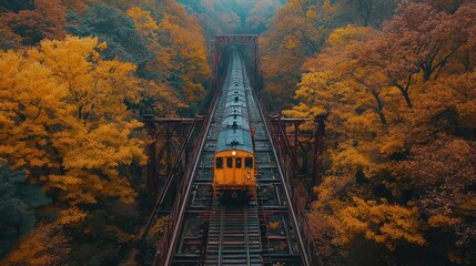Autumnal train ride through forest
