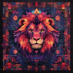 Colorful Abstract Lion Portrait in Vibrant Geometric Design