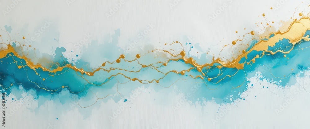 Poster a vibrant abstract painting featuring swirling shades of deep blue and shimmering gold, creating a d