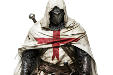 Photo Of A Medieval Knight In White Cloth And Cross On Transparent Background