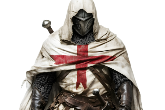 Photo Of A Medieval Knight In White Cloth And Cross On Transparent Background