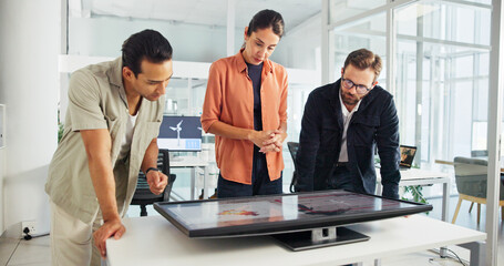Discussion, monitor and group with interactive display, collaboration and planning for windmill...