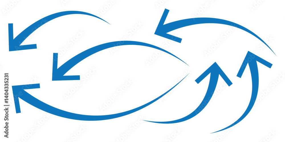 Poster blue curve arrow direction icon set transparent.