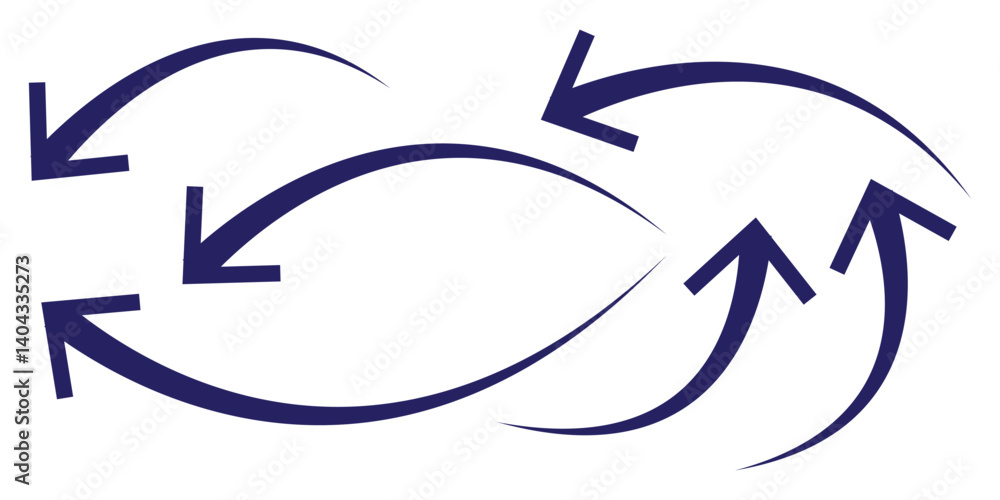 Poster blue curve arrow direction icon set transparent.