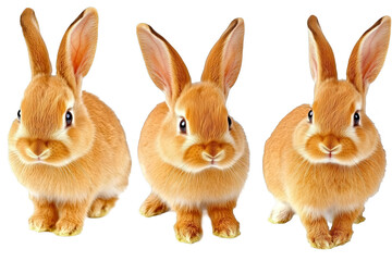 Fototapeta premium Three Brown Rabbits in a Group on Transparent Background Photo