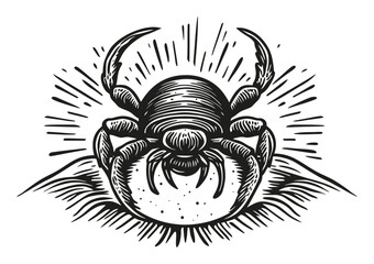 Obraz premium Detailed Black and White Engraving of a Stylized Spider