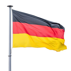 The german flag displayed with bold colors of black, red, and yellow representing national pride and identity isolated on a white background.