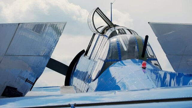 Close up of Element of Vintage War War 2 United States Warbird Airplane Startup on Airfield on show.