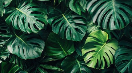 Fototapeta premium Create 10 prompts for stock photos related to Vibrant collection of tropical leaves on white backdrop. Different green shades create dynamic contrast with 150-200 characters and ending with