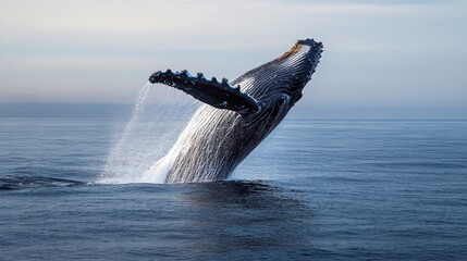 Fototapeta premium Majestic Whale Breaches Ocean Surface.